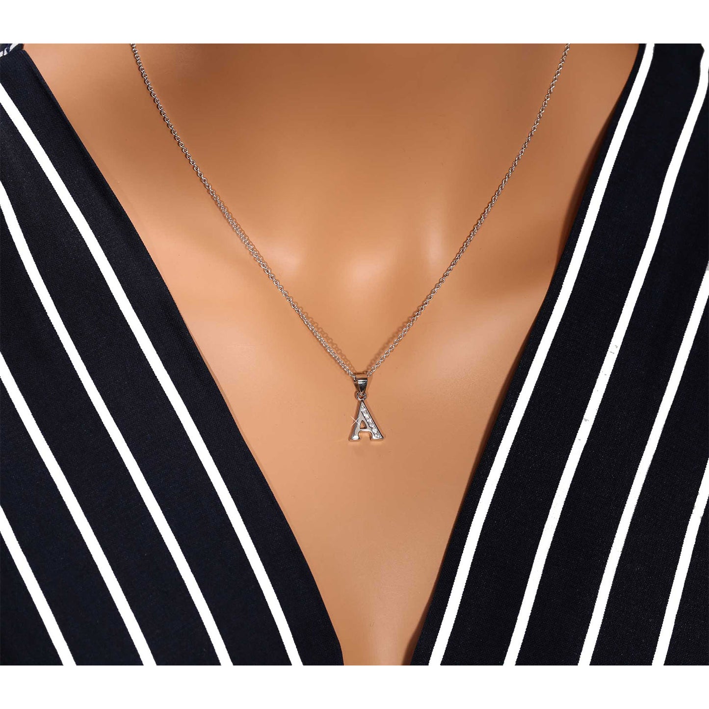 Sterling Silver Initial Charm Necklace, All Letters
