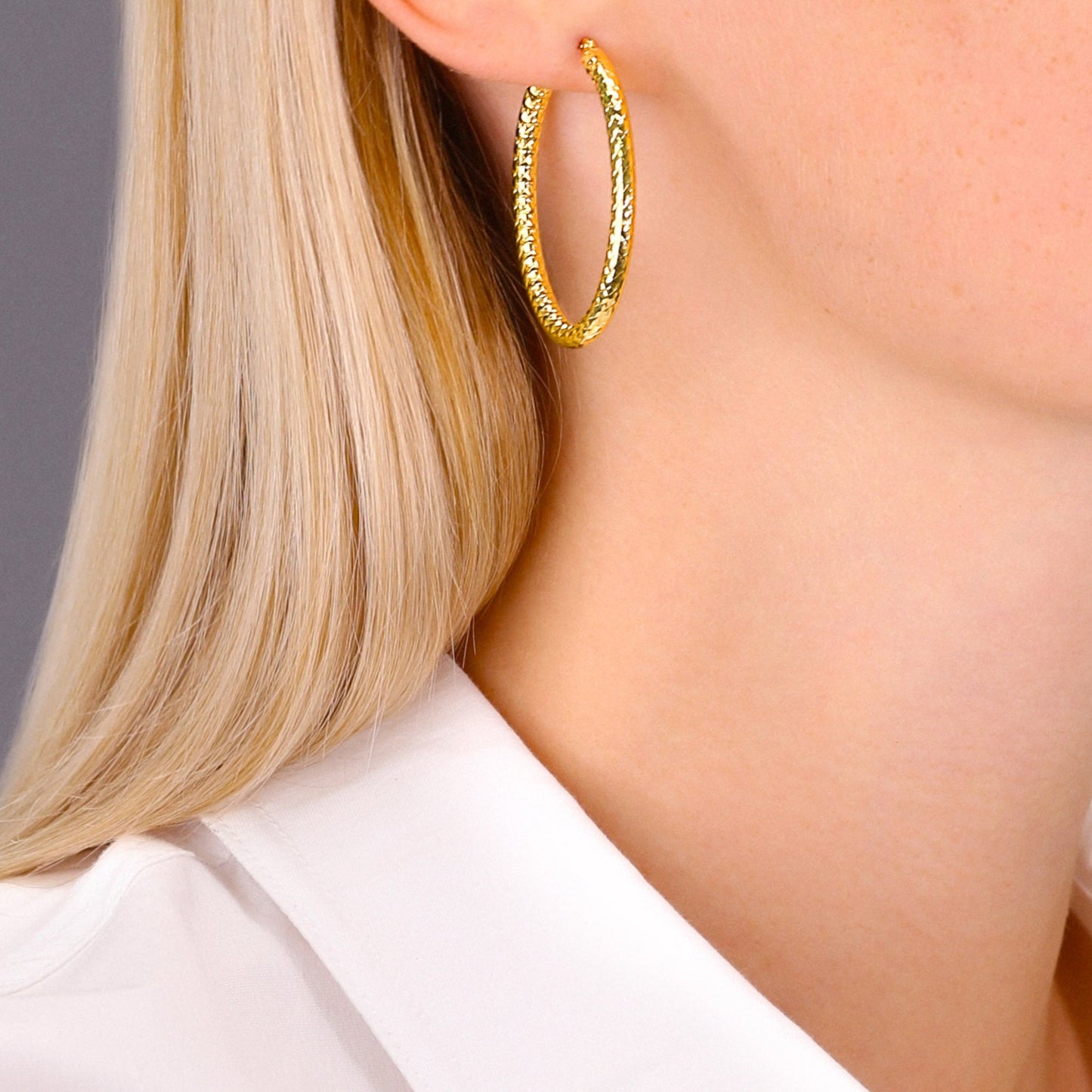 14k Yellow Gold Textured Hoop Earrings, The Alligator Collection