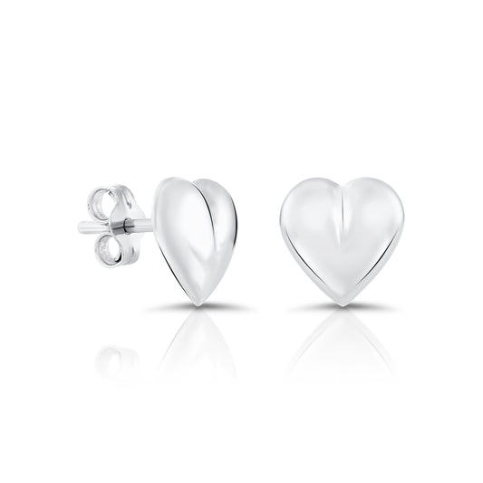 Plain Heart Stud Earrings in Sterling Silver