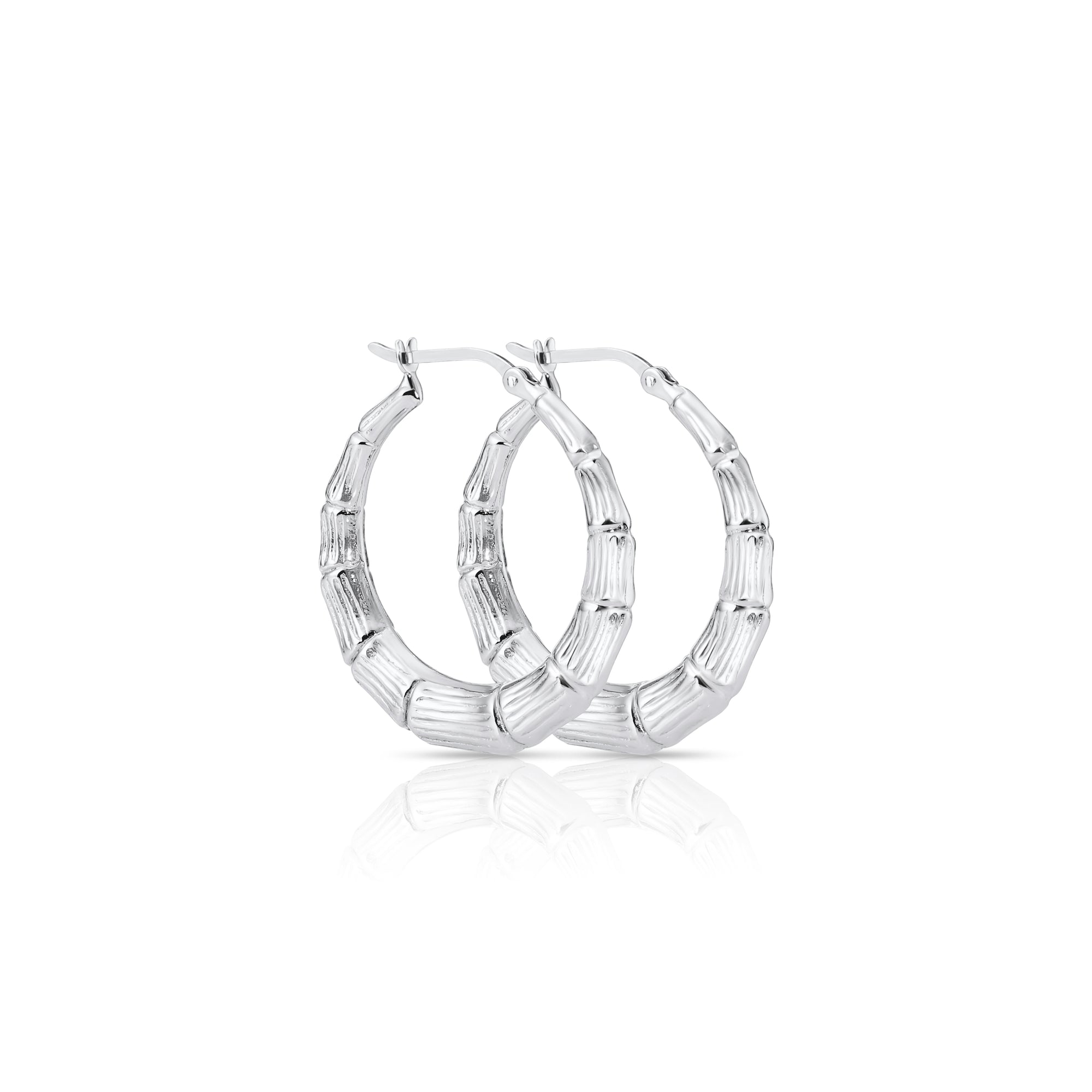 Bamboo Texture Round Hoop Earrings in Sterling Silver