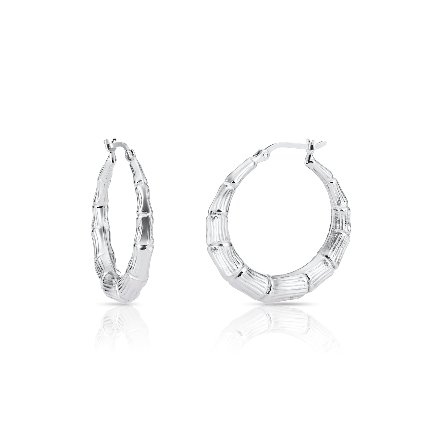 Bamboo Texture Round Hoop Earrings in 925 Sterling Silver