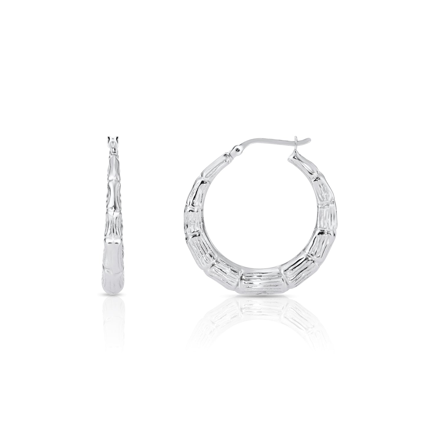 Bamboo Texture Round Hoop Earrings in 925 Sterling Silver