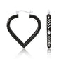 Sterling Silver Fancy Glossy Black Diamond-cut Heart Hoop Earrings