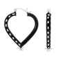 Sterling Silver Fancy Glossy Black Diamond-cut Heart Hoop Earrings