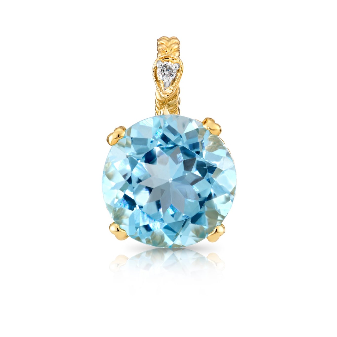 14k Yellow Gold Sky Blue Topaz Gemstone and Diamond Pendant