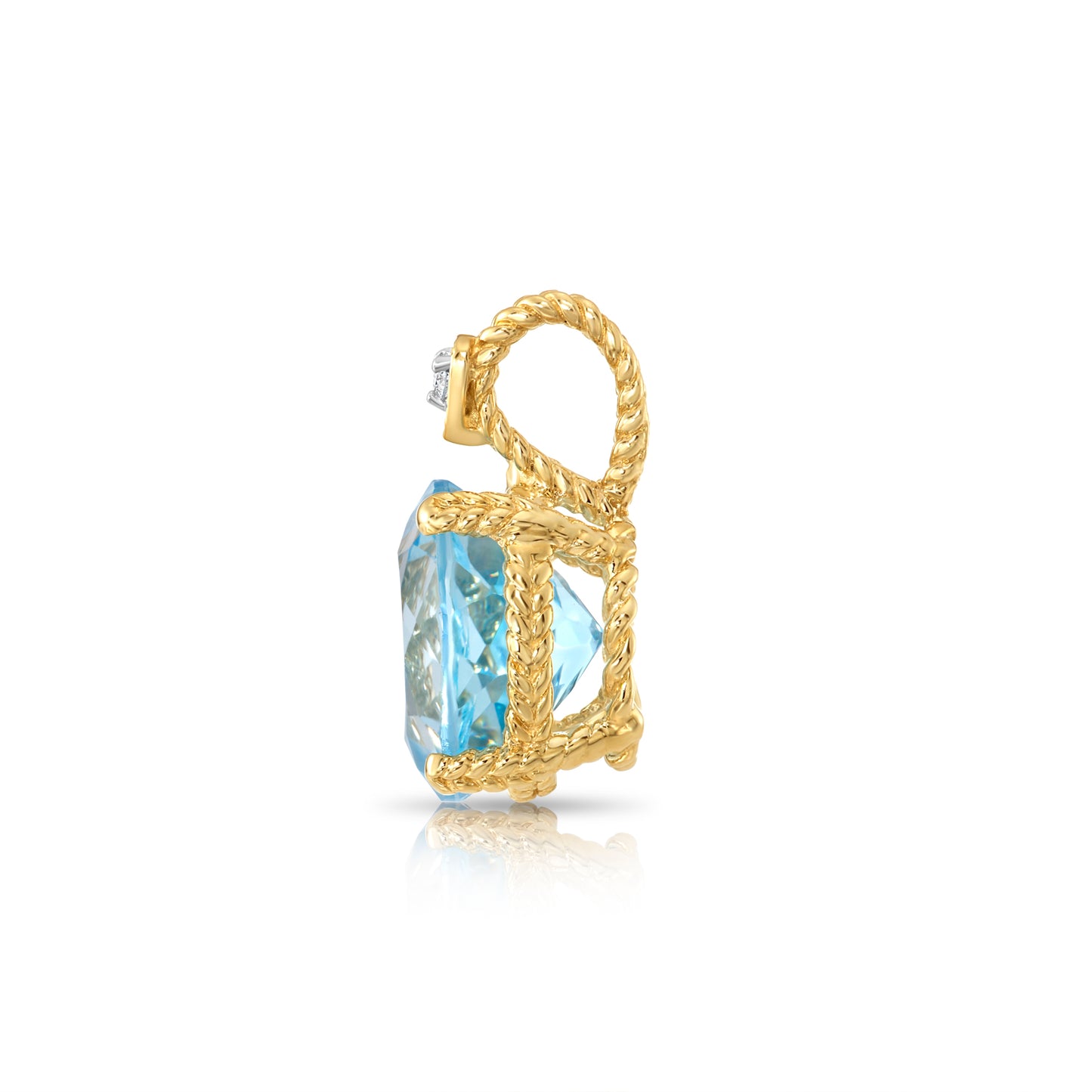 14k Yellow Gold Sky Blue Topaz Gemstone and Diamond Pendant