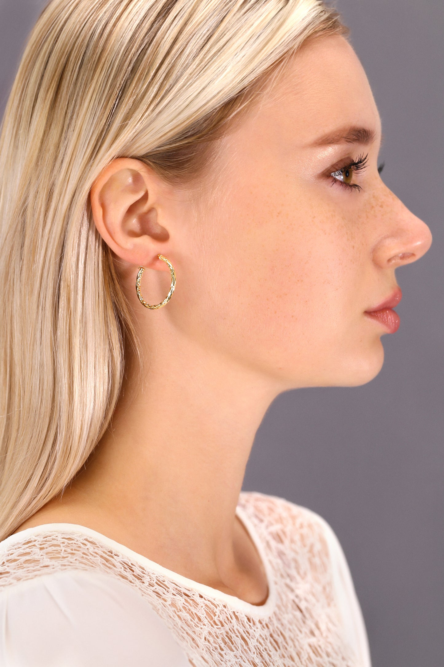 14k Yellow Gold Braided Round Hoop Earrings
