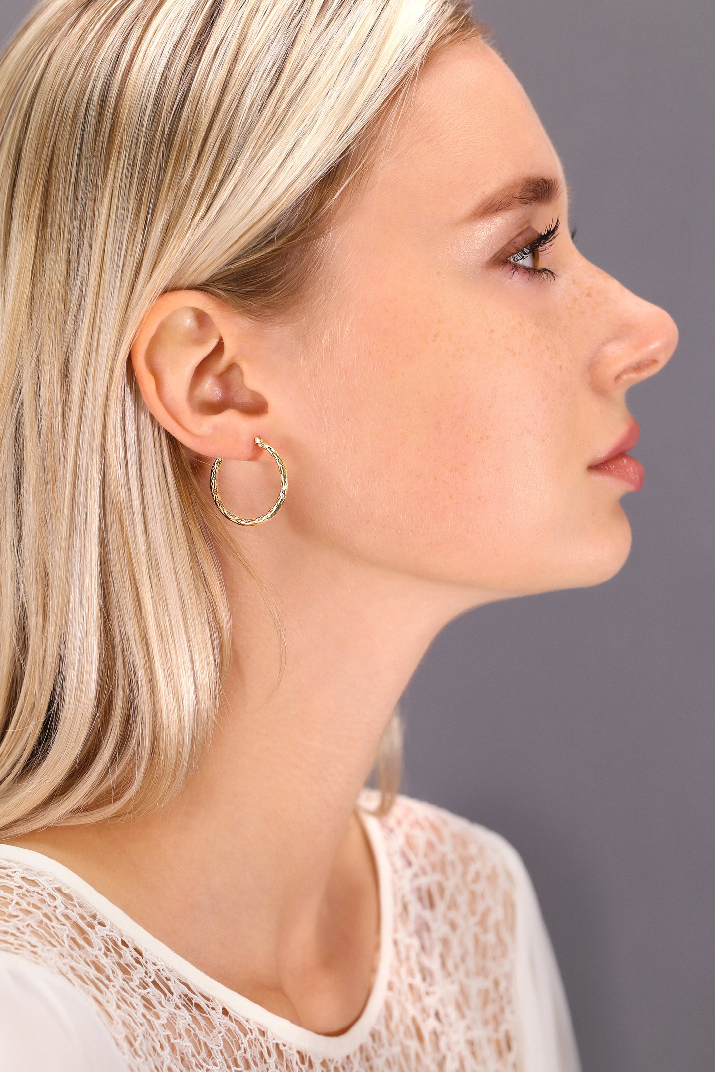14k Yellow Gold Braided Round Hoop Earrings