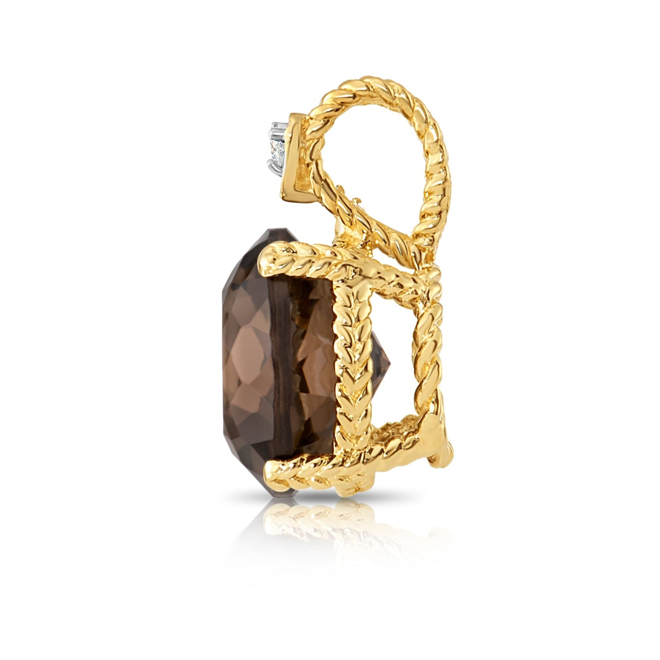 14k Yellow Gold Smoky Quartz Gemstone And Diamond Pendant Necklace