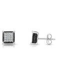 CZ Black and White Square Push-back Stud Earrings, Unisex in