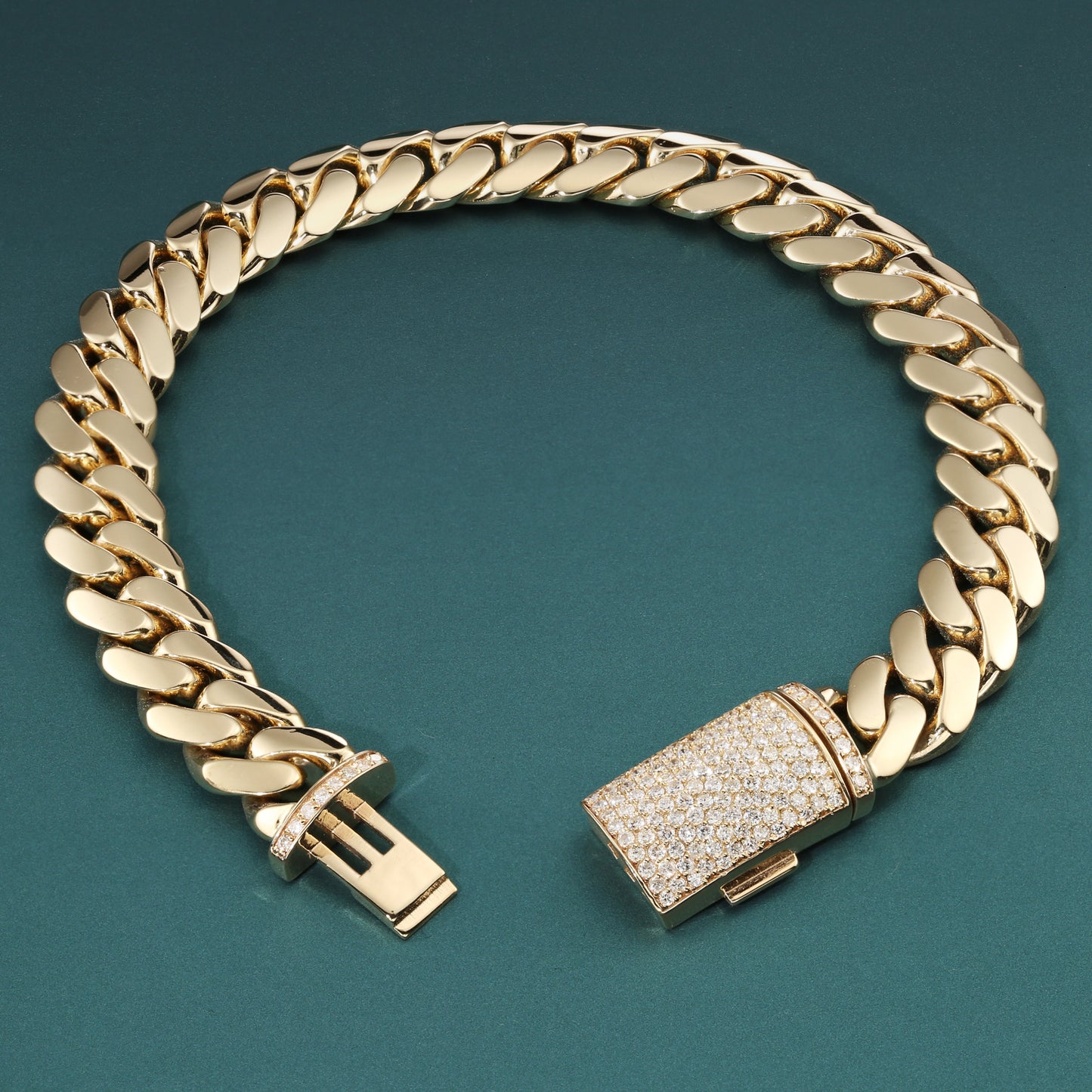 Solid 14K Yellow Gold Diamond Lock Bracelet