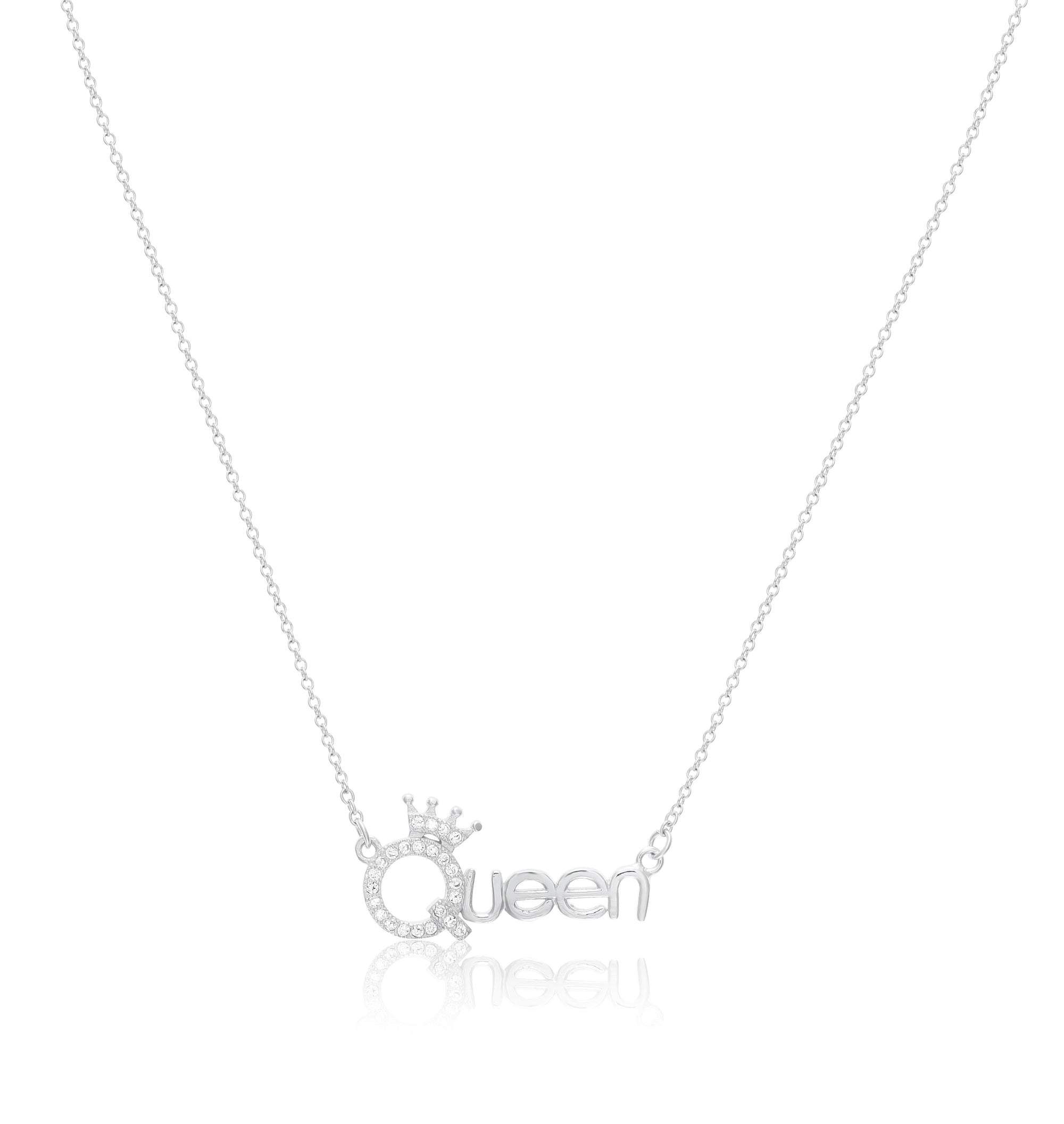 CZ QUEEN Word Necklace in Sterling Silver