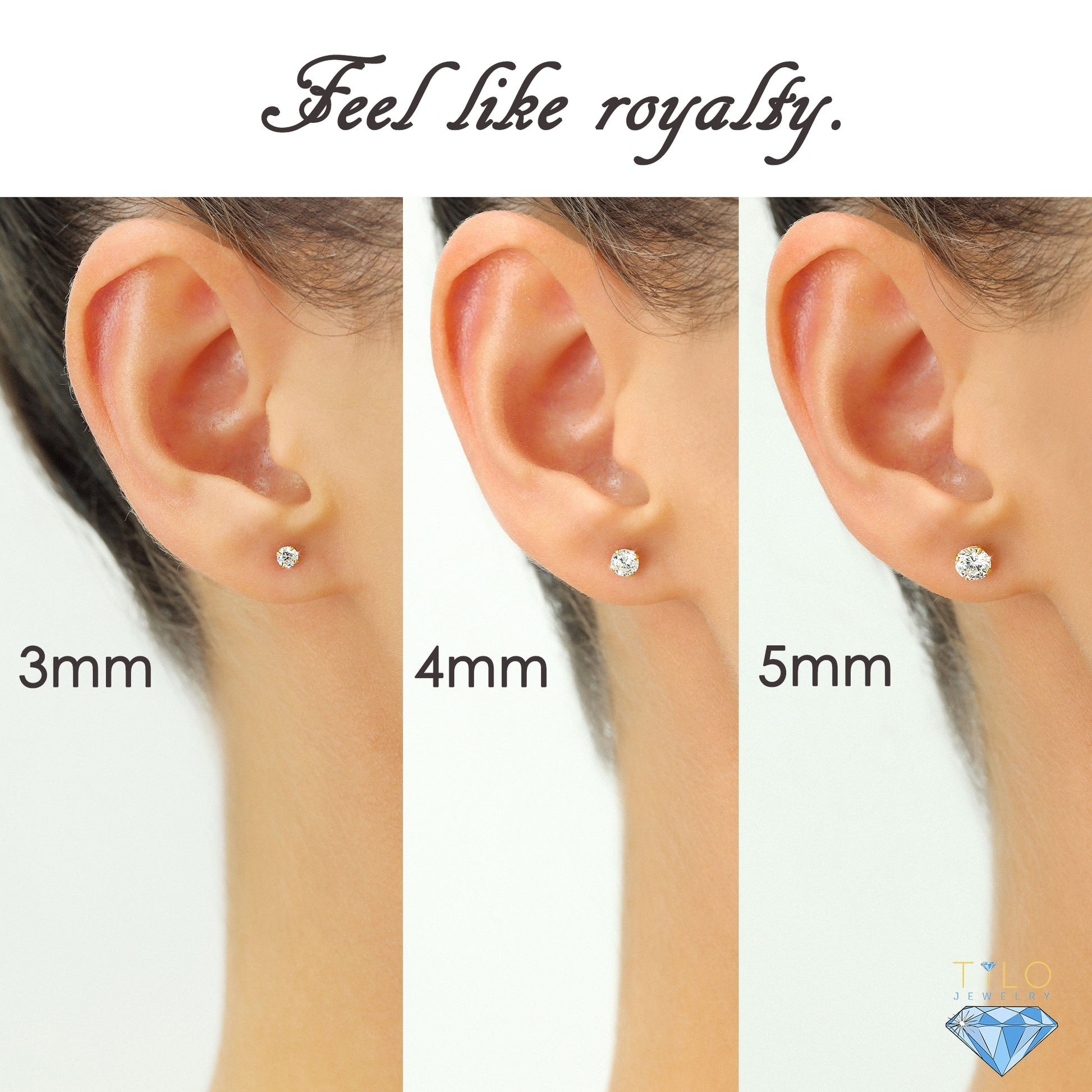 14K Yellow Gold and Cubic Zirconia Stud Earrings, Silicone Pushback 2.5mm