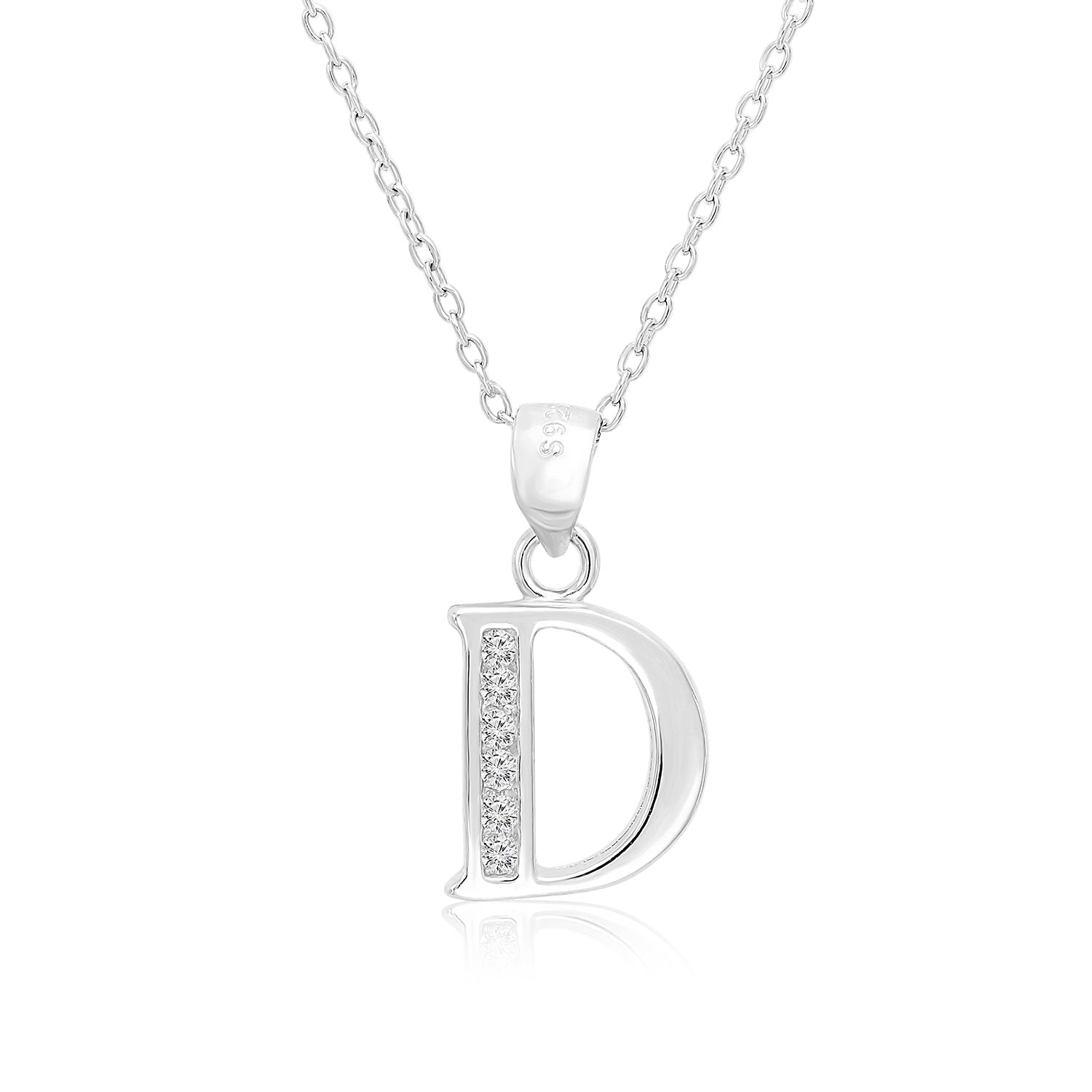 CZ Initial Charm Necklace, All Letters in Sterling Silver