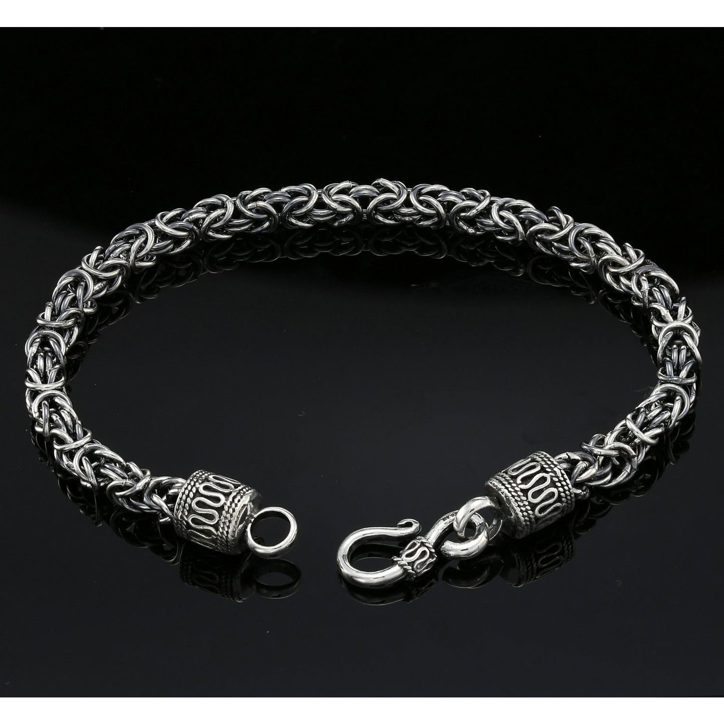 Dark Sterling Silver Handmade Byzantine Chain Bracelet with S-Hook Clasp. Unisex