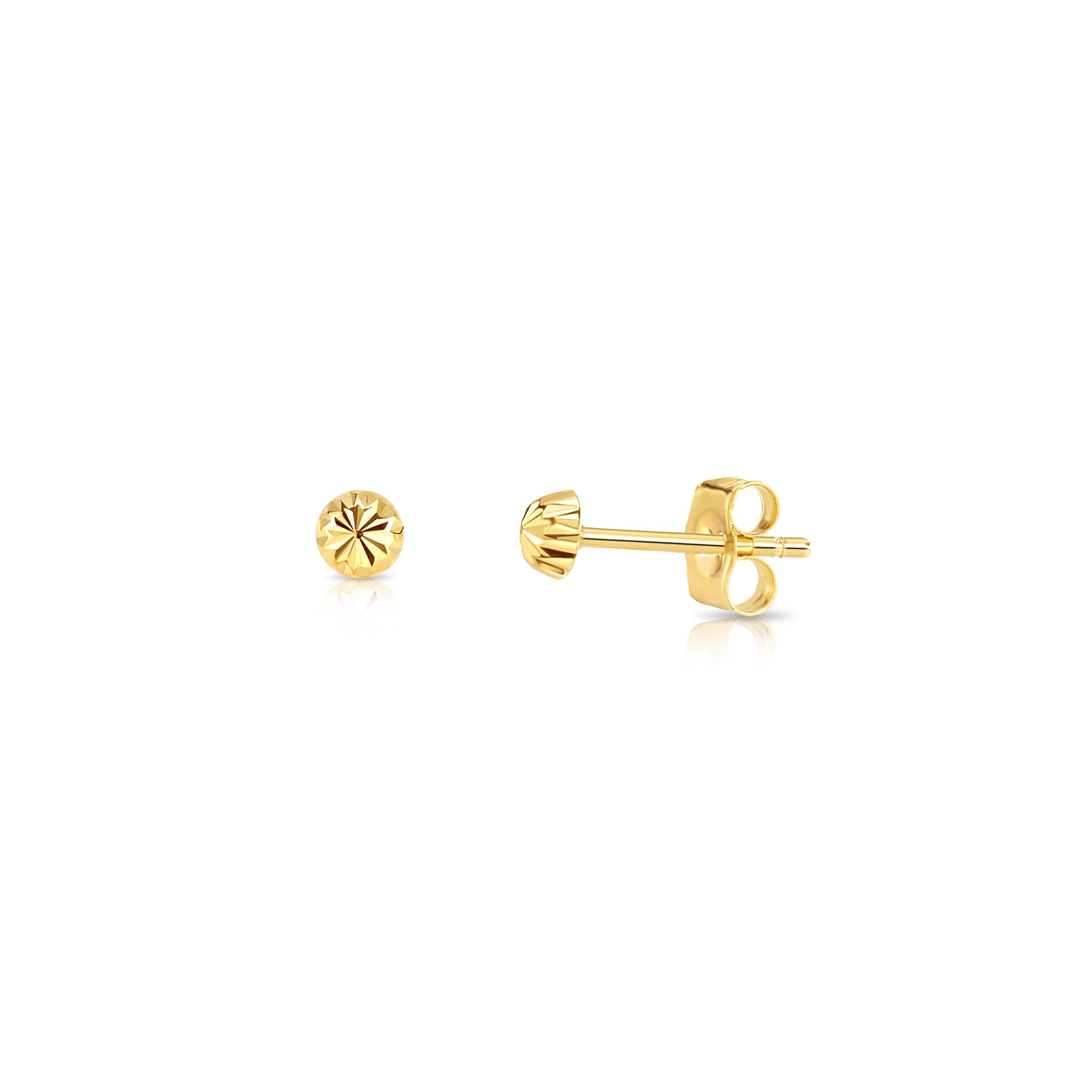 14K Yellow Gold Diamond Cut Half Ball Stud Earrings