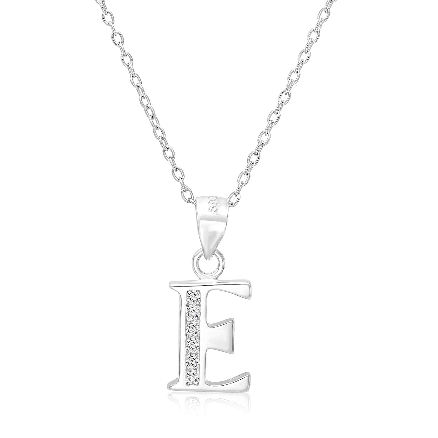 CZ Initial Charm Necklace, All Letters in Sterling Silver