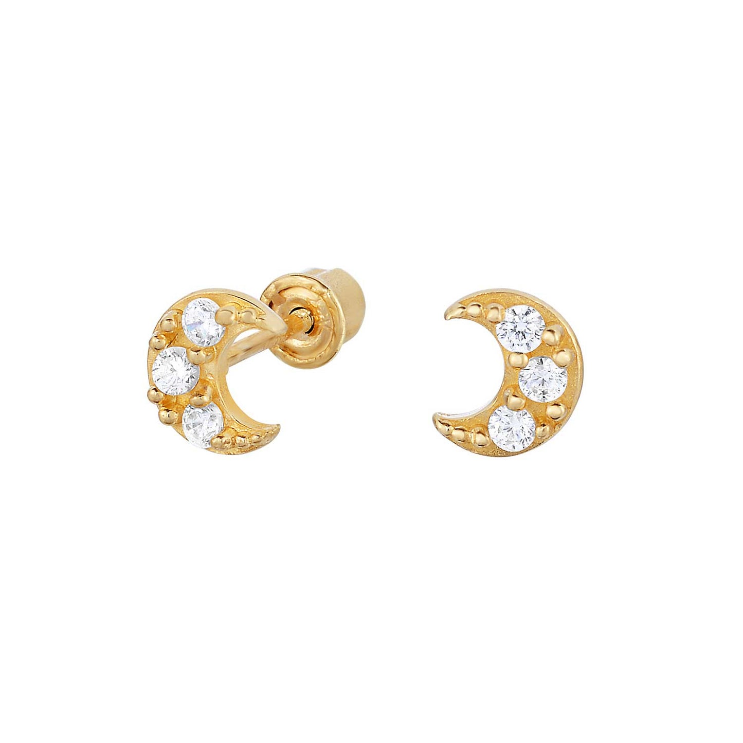 14k Gold Moon Crescent Stud Earrings