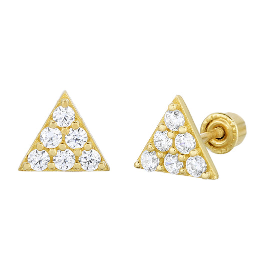 14k Gold Triangle Stud Earrings with Cubic Zirconia
