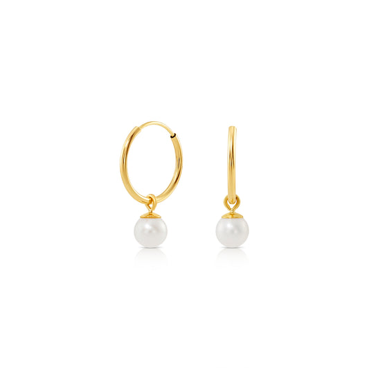 14k Yellow Gold Endless Hoops with Freshwater Pearls