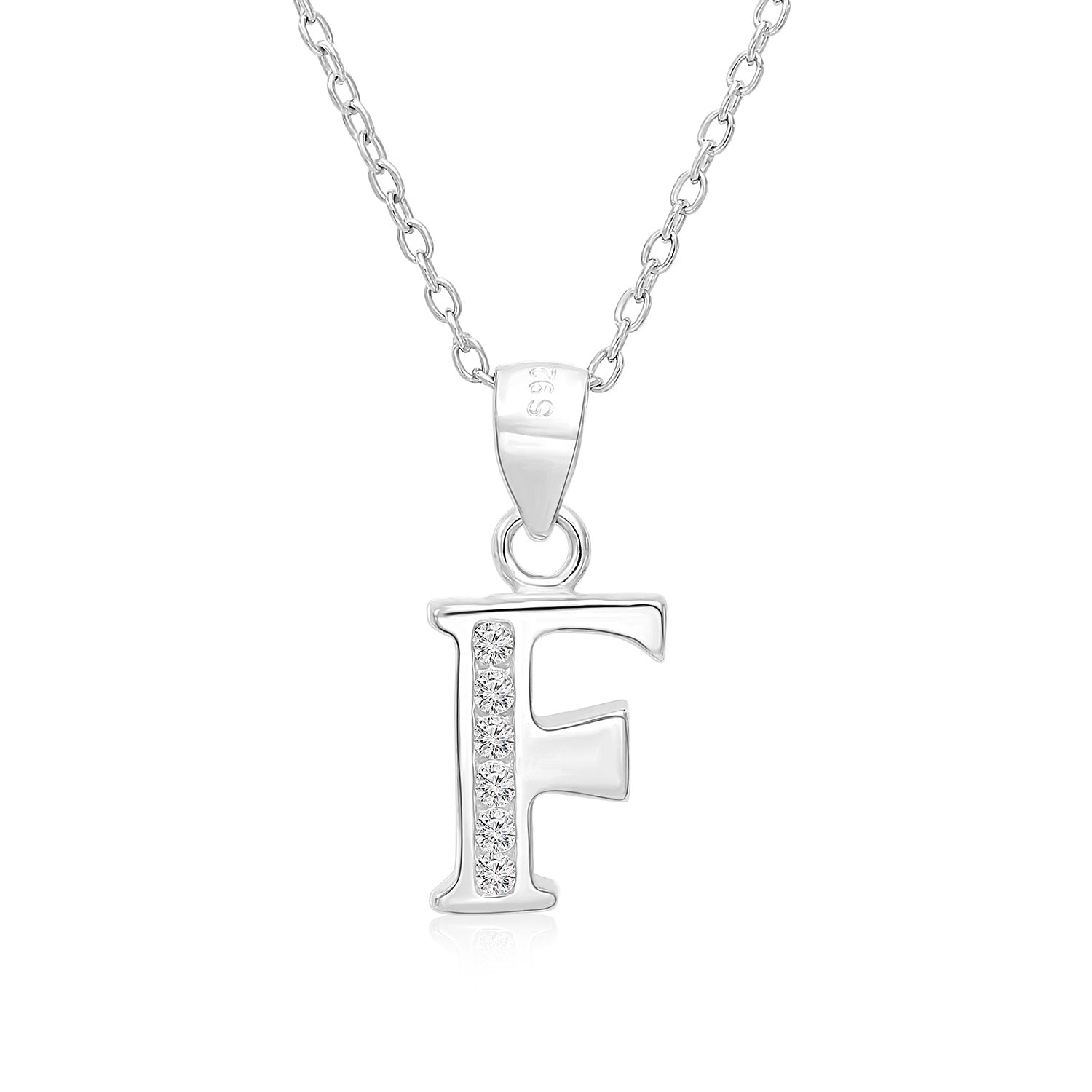 CZ Initial Charm Necklace, All Letters in Sterling Silver