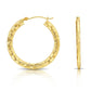 14k Yellow Gold Checkered Diamond Cut Flat Hoop Earrings