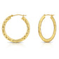 14k Yellow Gold Checkered Diamond Cut Flat Hoop Earrings