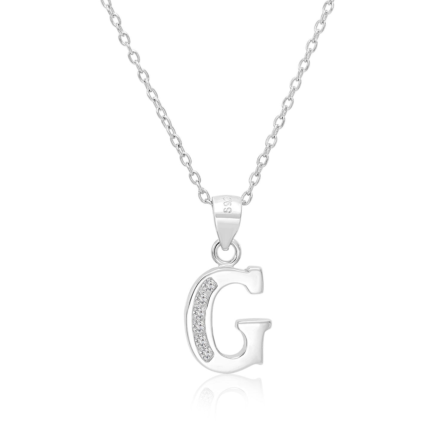 CZ Initial Charm Necklace, All Letters in Sterling Silver