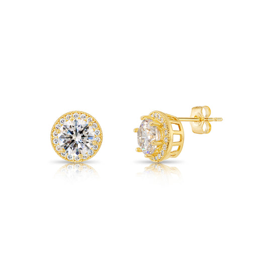 10k Yellow Gold Solitaire Halo Stud Earrings