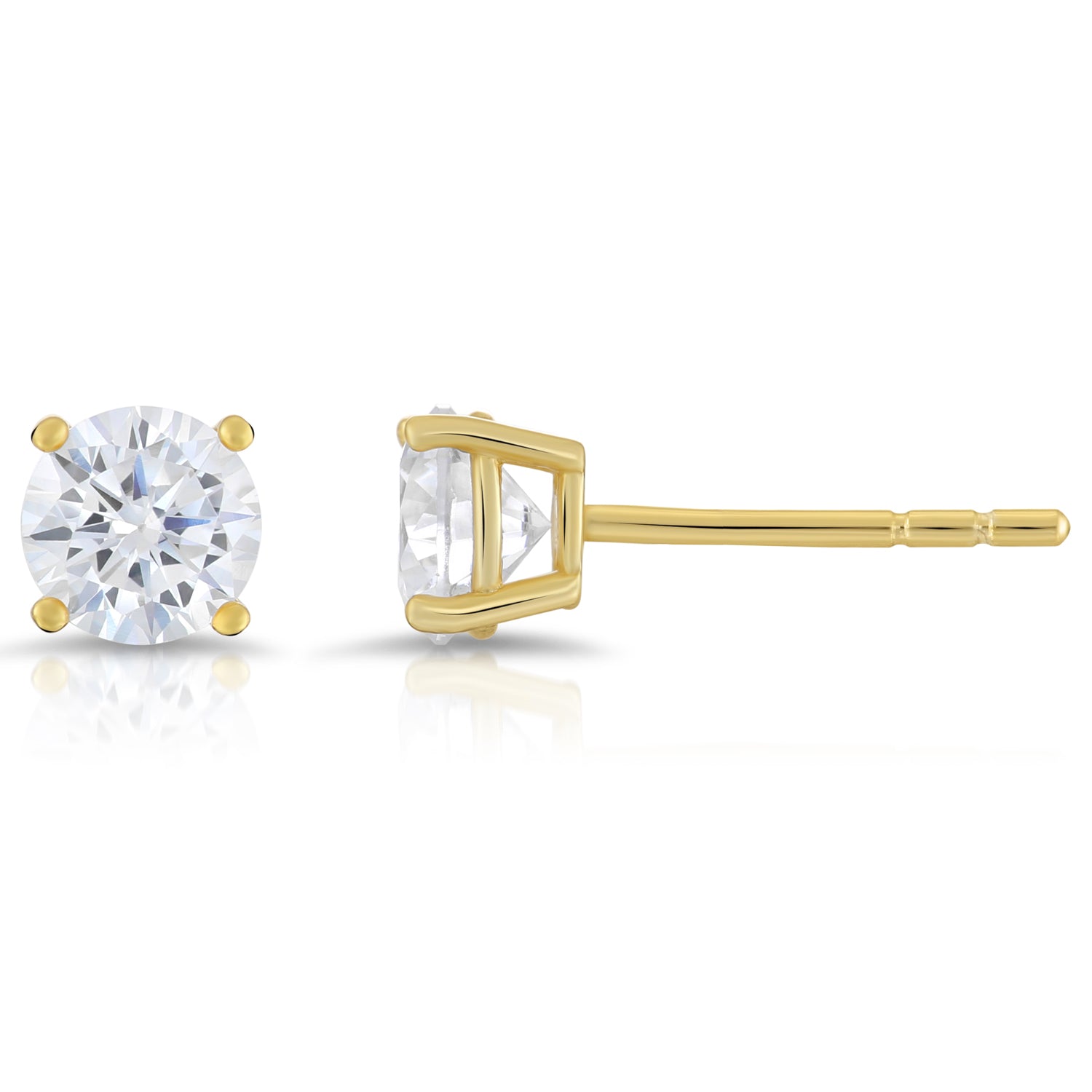 CZ Yellow Gold Plated Stud Earrings in Sterling Silver