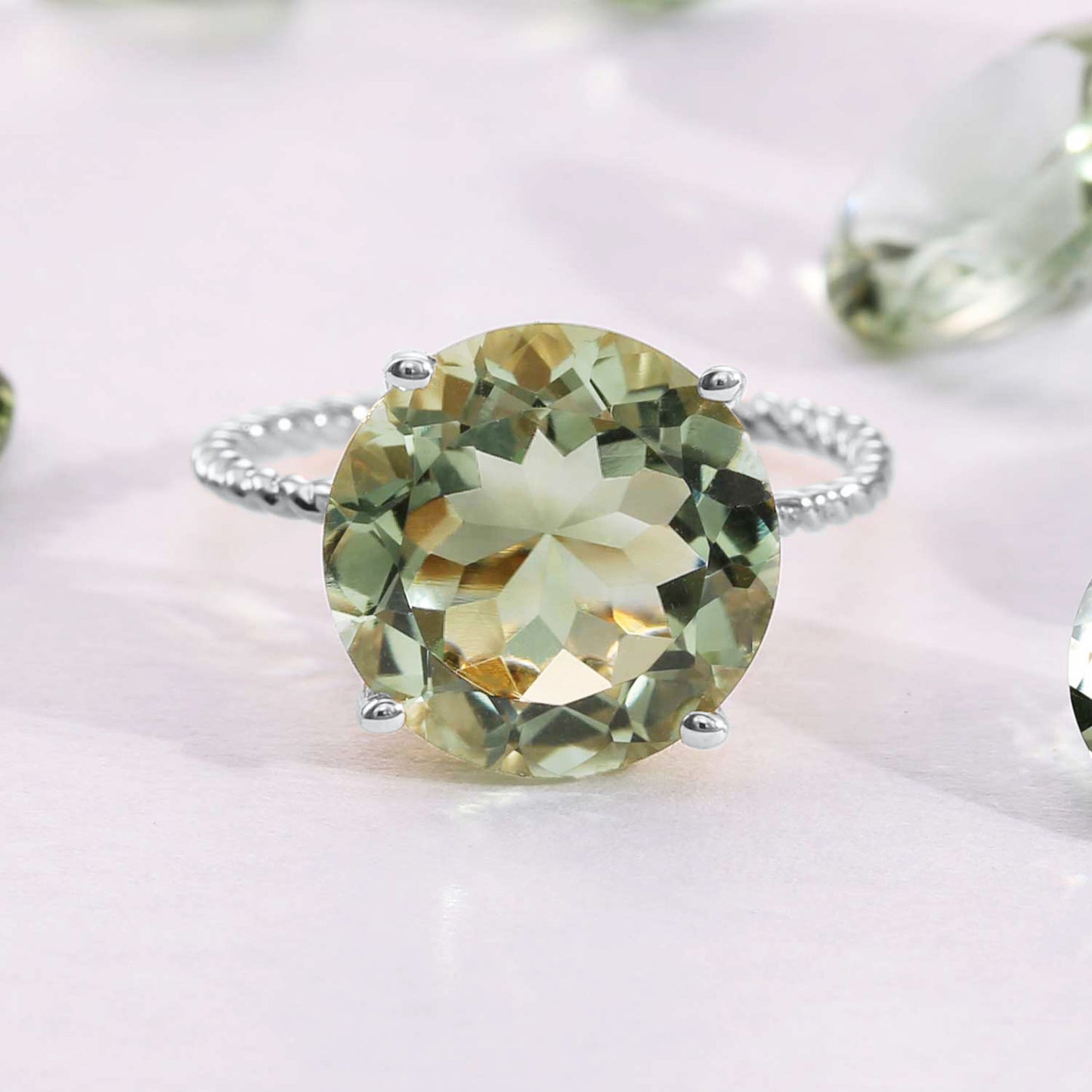 Sterling Silver 5 Carat Green Amethyst Gemstone Ring, "Ms. Luscious"