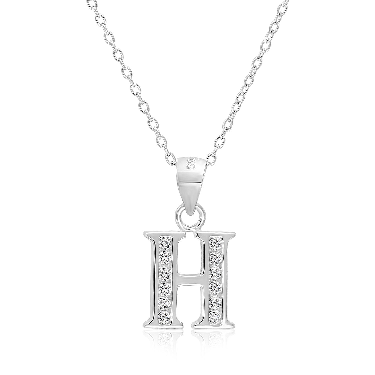 CZ Initial Charm Necklace, All Letters in Sterling Silver