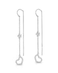 Sterling Silver CZ Star & Heart Drop Earrings