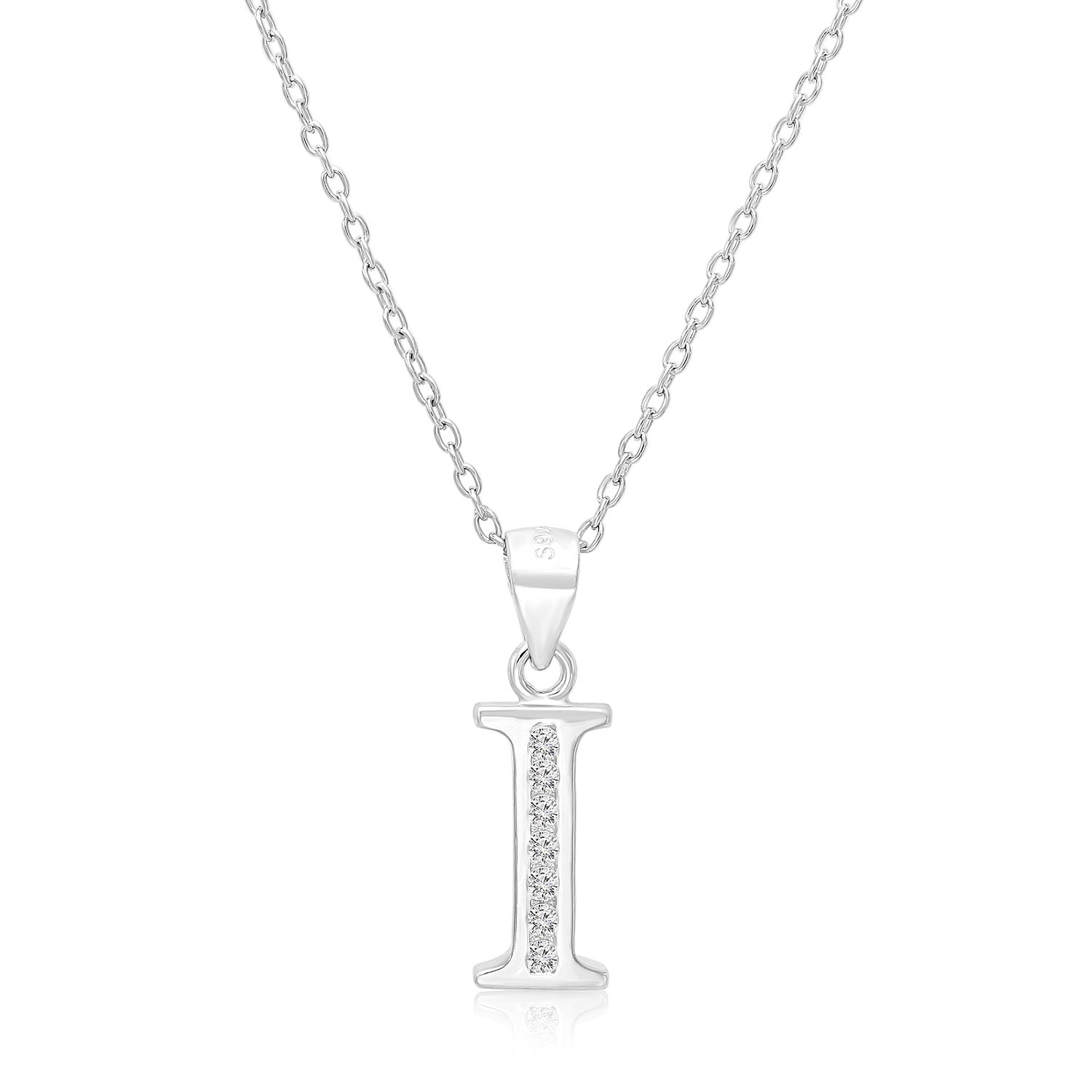 CZ Initial Charm Necklace, All Letters in Sterling Silver