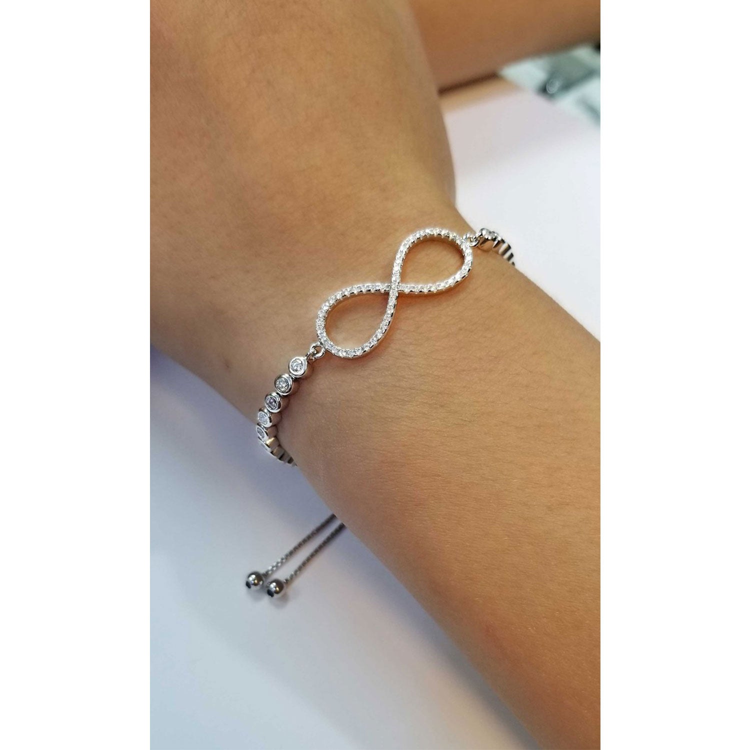 CZ Infinity Love Bracelet with Cubic Zirconia Stones in Sterling Silver