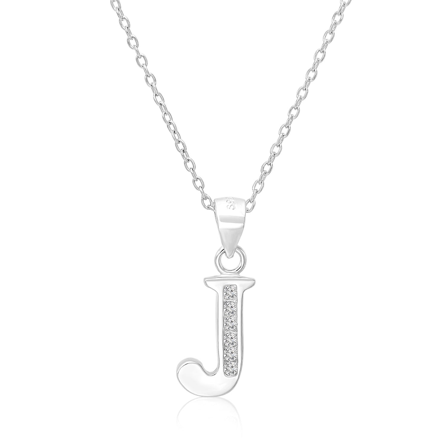 CZ Initial Charm Necklace, All Letters in Sterling Silver