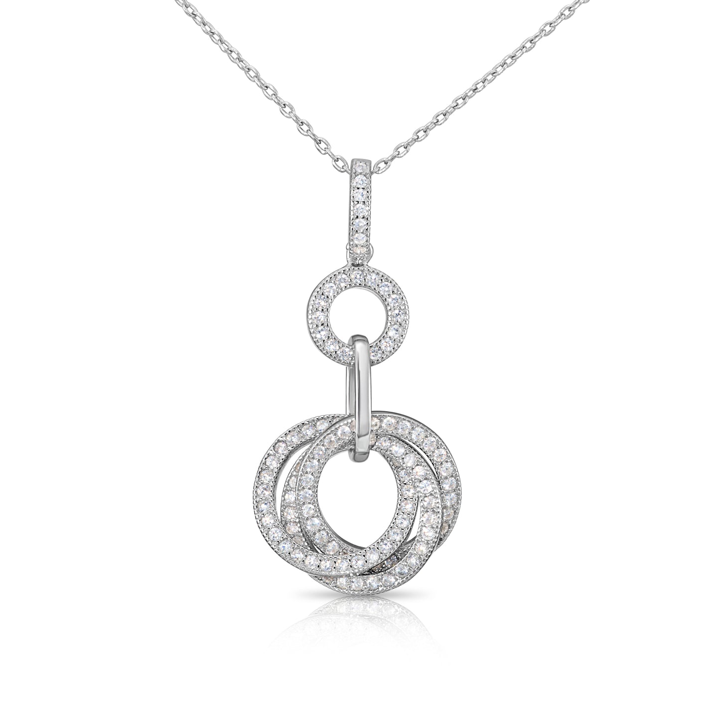 Sterling Silver Royal Triple Halo Charm Necklace