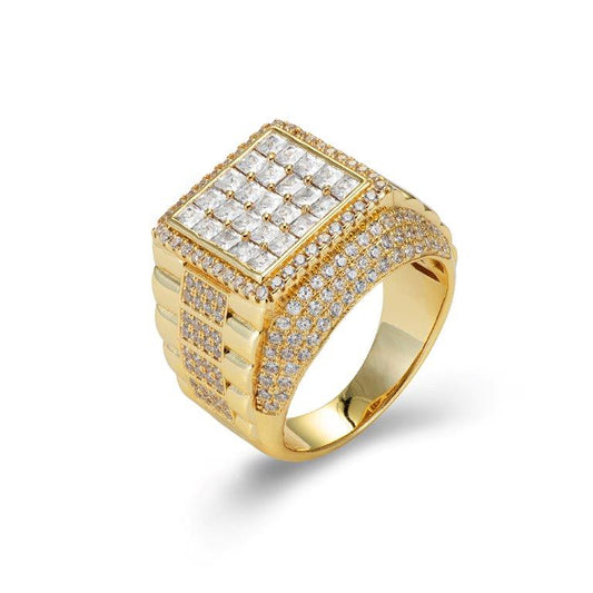 Sterling Silver Rolex-Inspired Mens Ring, Gold Plated