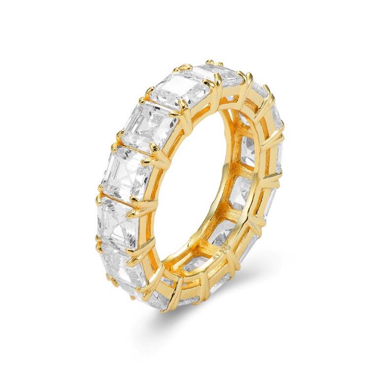 Sterling Silver Eternity Ring with Square Stones, Gold Plated