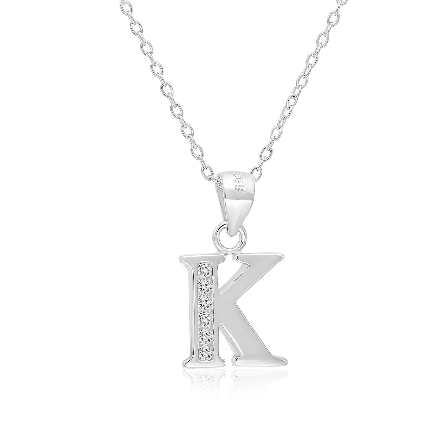 CZ Initial Charm Necklace, All Letters in Sterling Silver
