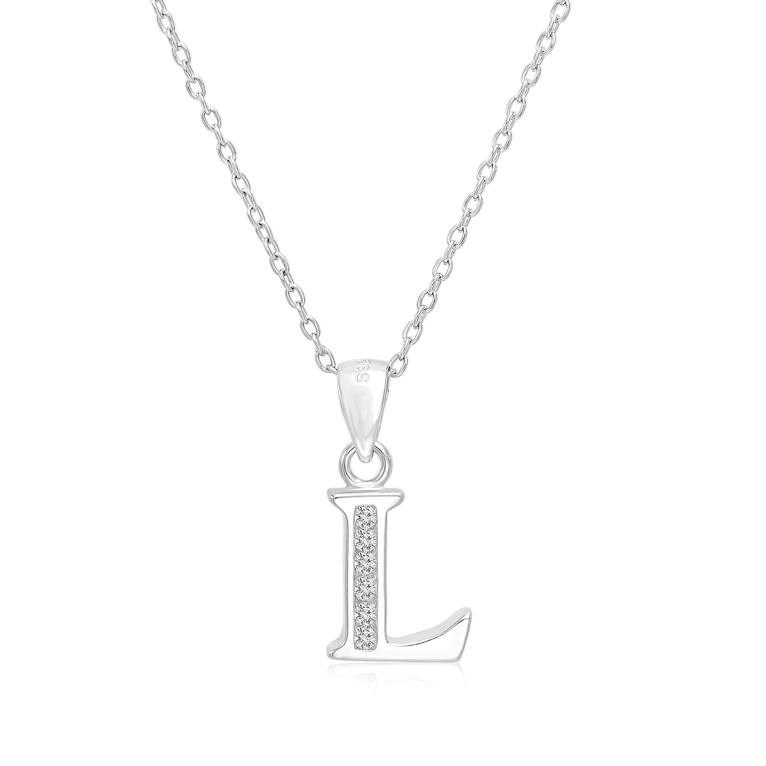CZ Initial Charm Necklace, All Letters in Sterling Silver