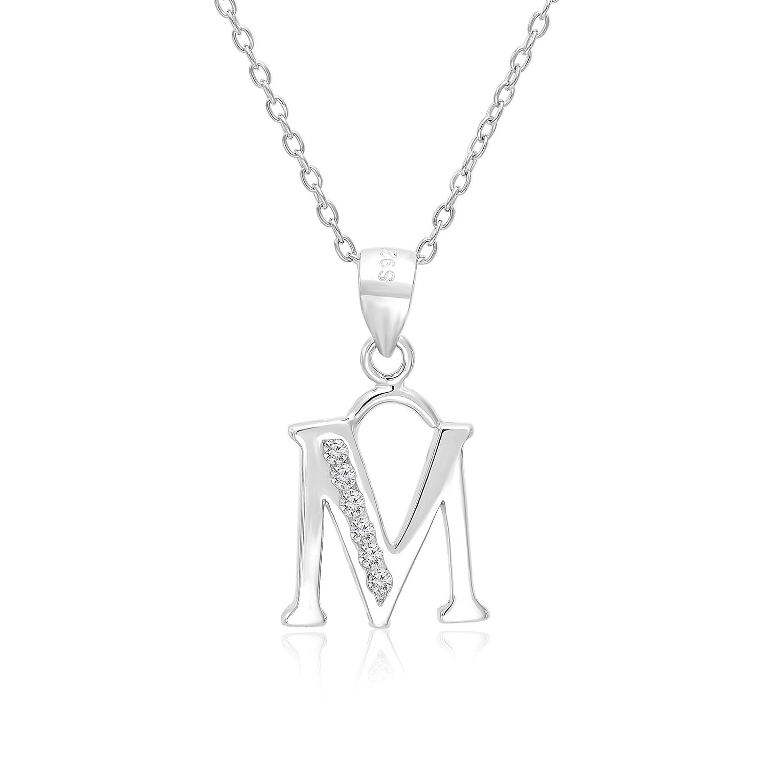 CZ Initial Charm Necklace, All Letters in Sterling Silver