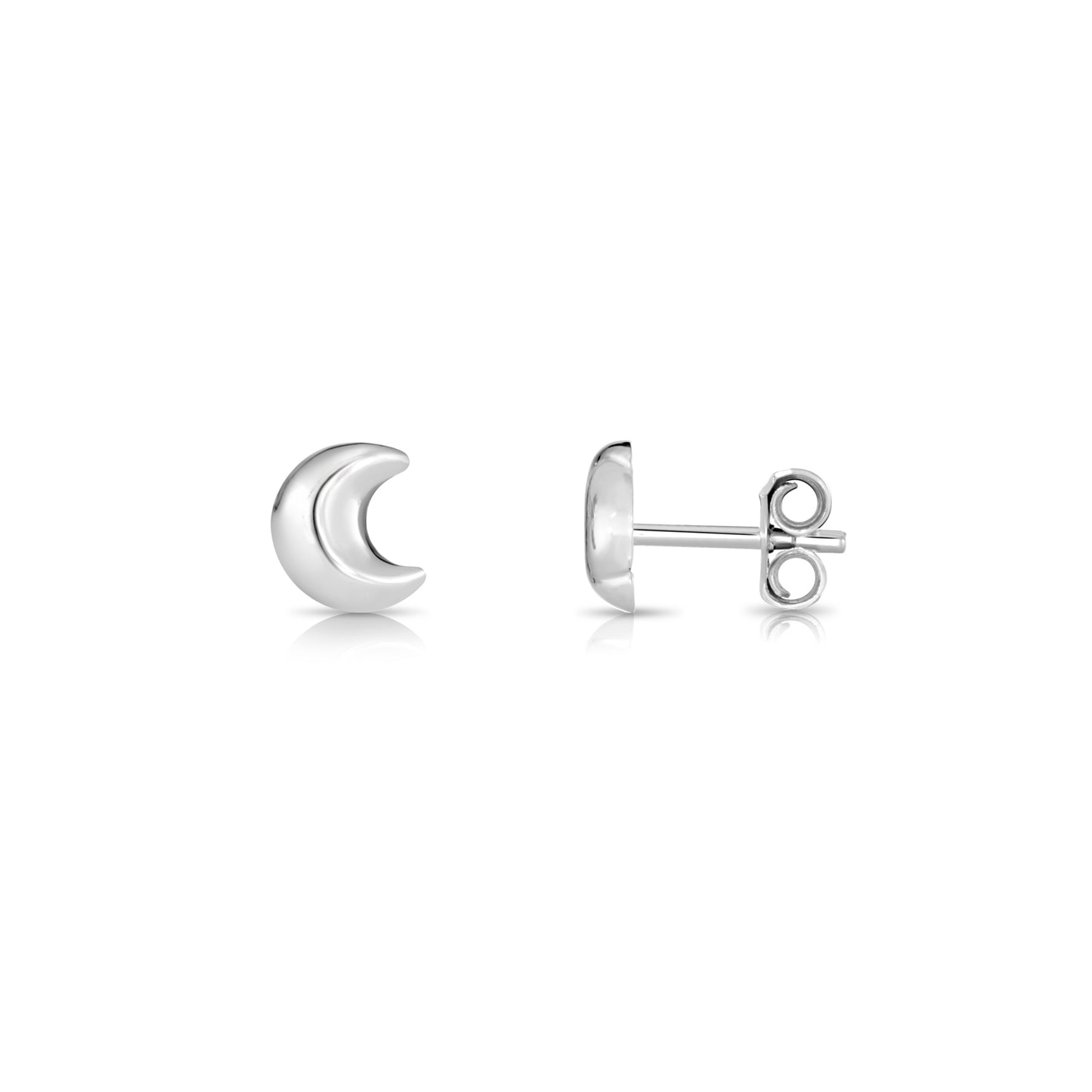 Sterling Silver Shiny Moon Stud Earrings