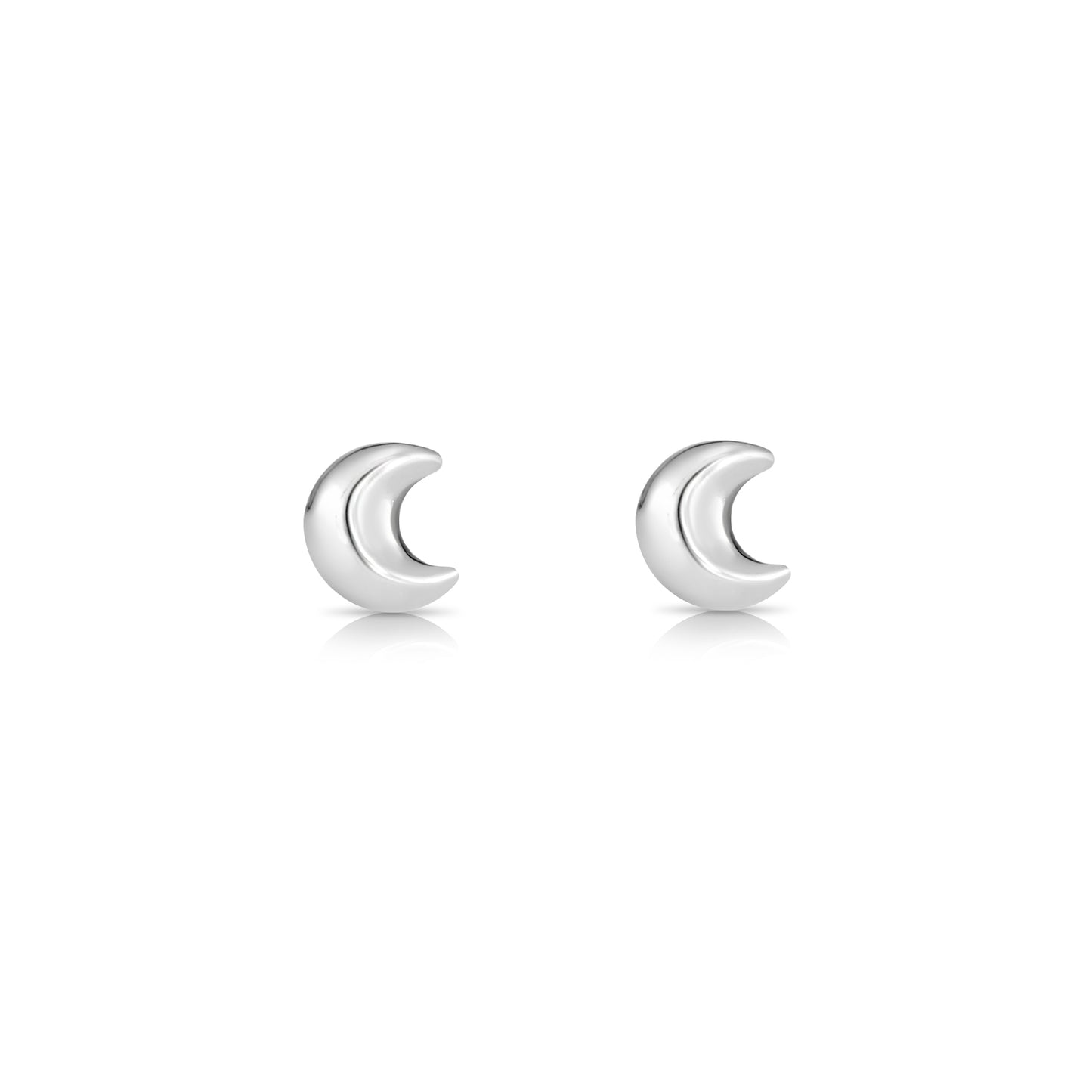 Sterling Silver Shiny Moon Stud Earrings
