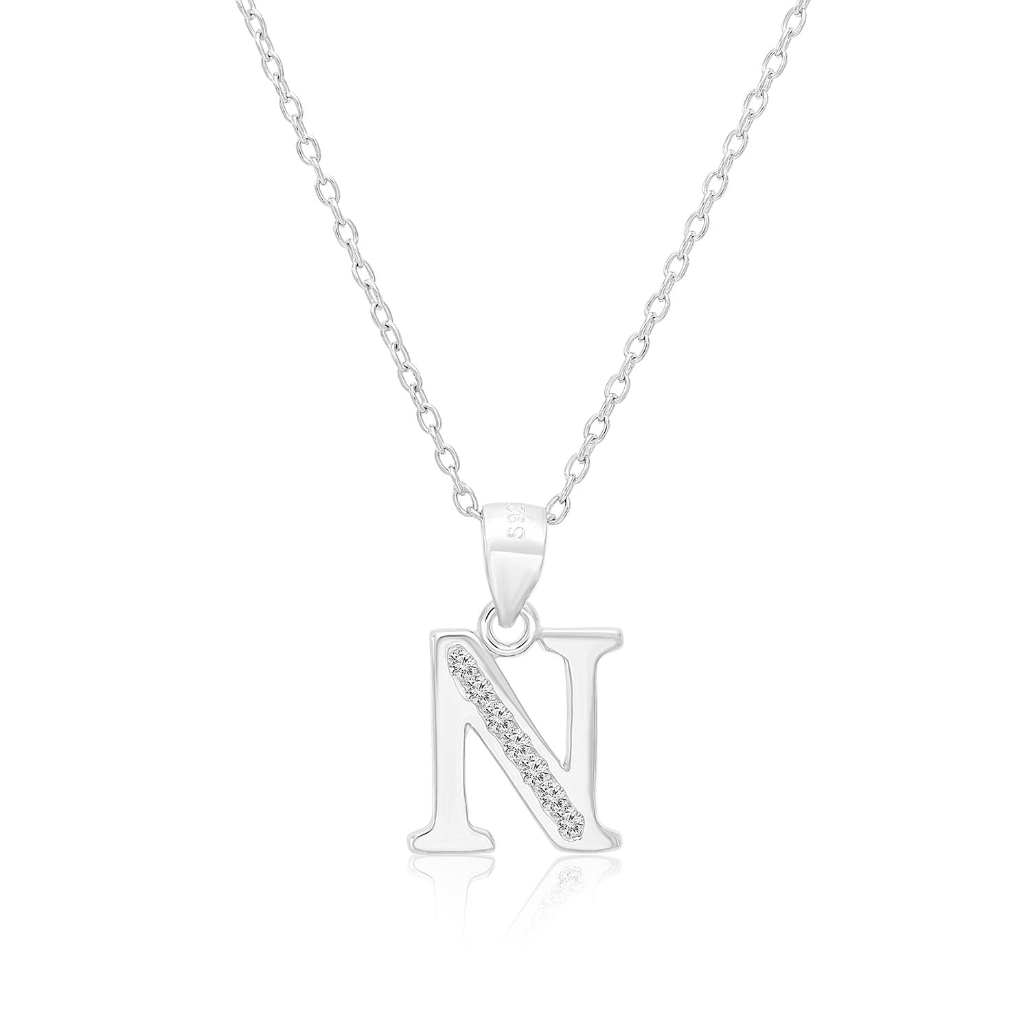 CZ Initial Charm Necklace, All Letters in Sterling Silver