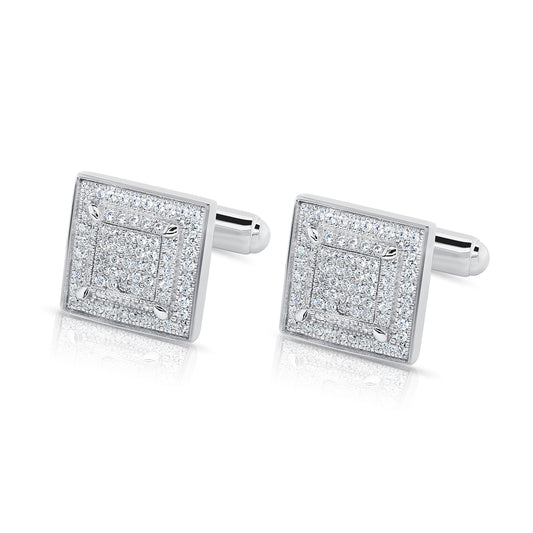 Sterling Silver Square Cuff-Links with Luxury grade Simulated Diamonds