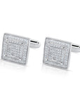 Sterling Silver Square Cuff-Links with Luxury grade Simulated Diamonds