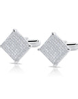 CZ Square Cuff-Links with Simulated Diamonds in Sterling Silver