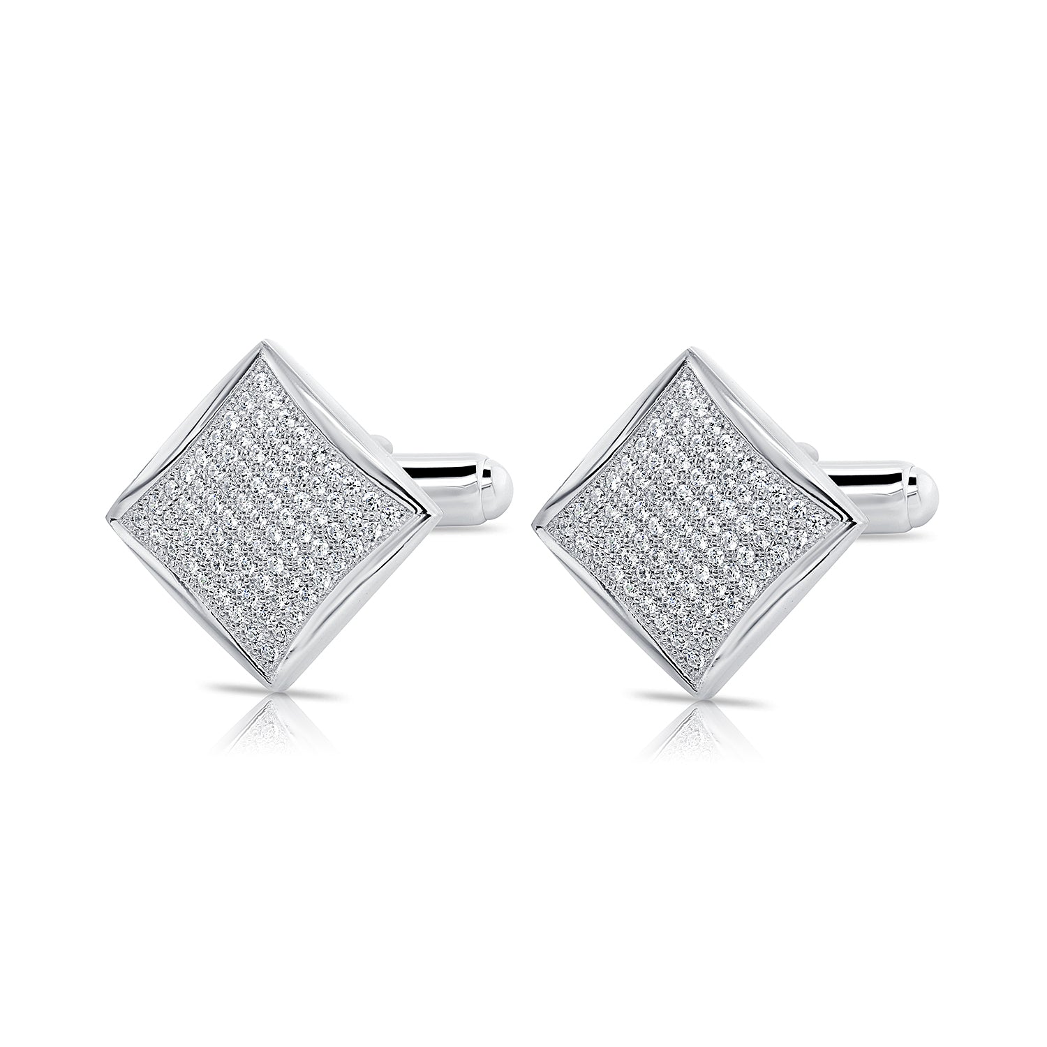 CZ Square Cuff-Links in Sterling Silver