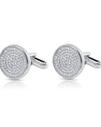 Sterling Silver Round Cuff-Links with Simulated Diamonds